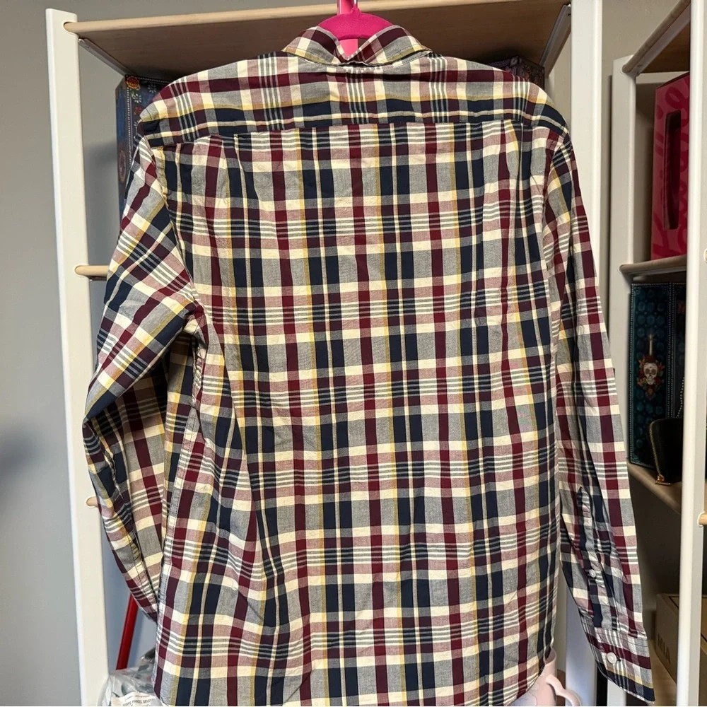 J. Crew Men's Plaid Button Down Shirt - Red, Blue, Cream Medium